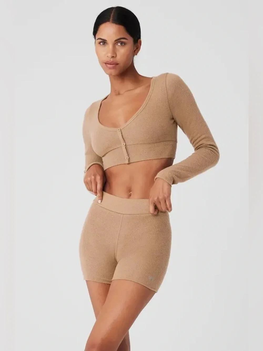 Alo Yoga Aloluxe Shorts & Cardigan Set